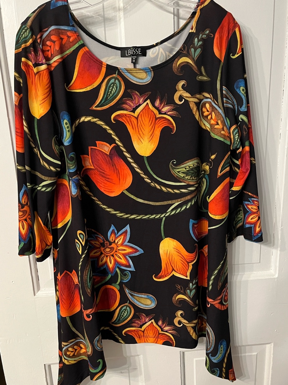 LBISSE 1X Paisley Floral Top 3/4 sleeves